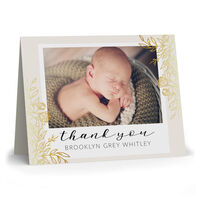 Faux Gold Floral Folded Thank You Photo Note Cards