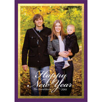 Vertical New Year Purple with Faux Gold Border Photo Cards
