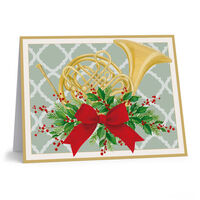 French Horn with Swag Folded Holiday Cards