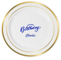 Happy Birthday Vintage Premium Banded Plastic Plates