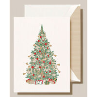 Engraved Gold Tassel Trimmed Tree Boxed Folded Holiday Cards