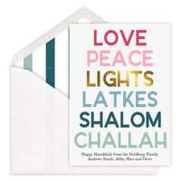 Foil Love Peace Lights Flat Holiday Cards