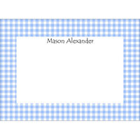 Blue Gingham Border Flat Note Cards