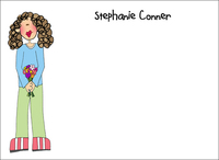 Customized Girl Holding Flowers Note Cards