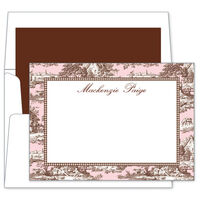 Pink & Brown Toile Flat Note Cards