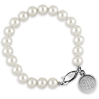 8 mm Pearl Bracelet with Round Silver Charm