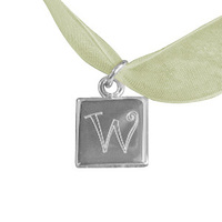Monogrammed Sterling Silver Square Charm with Organza Ribbon Necklaces
