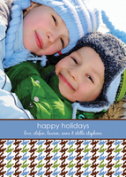 Blue Green and Brown Holiday Houndstooth Photo Cards