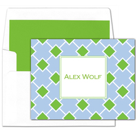 Blue with Green Square Foldover Note Cards
