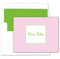 Pink Swiss Dot with Green Border Foldover Note Cards