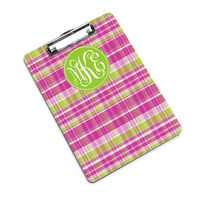 Preppy Pink and Green Plaid Monogram Clipboard