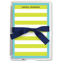 Lime Rugby Stripe Memo Sheets in Holder