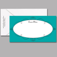 Teal Oval Flourish Note Cards