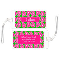 Pink and Green Paisley Luggage Tags