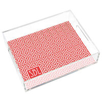Poppy Red Greek Key Small Lucite Tray by Jonathan Adler