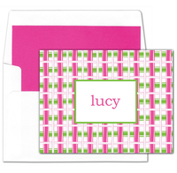 Pink and Green Plaid Foldover Note Cards