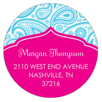 Blue Paisley on Hot Pink Round Address Labels