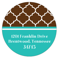Brown and Turquoise Morrocan Tile Round Address Labels