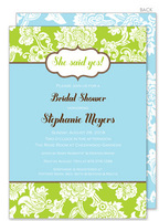 White Floral Pattern on Green and Blue Invitations