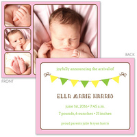 Playful Pink Banner Photo Birth Announcements