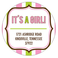 Pink and Green Stripes Round Address Labels