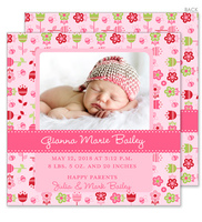 Pink Floral Photo Birth Announcements