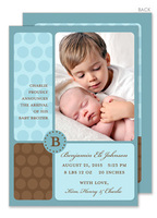 Blue and Chocolate Dots Photo Birth Announcements