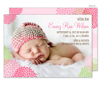 Pink and Green Mums Photo Birth Announcements