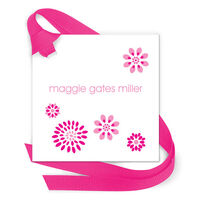 Scattered Pink Flowers Gift Tags with Attached Ribbon
