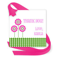 Pink Flowers Gift Tags with Attached Ribbon