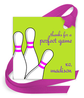 Pink Stripe Bowling Gift Tags with Attached Ribbon