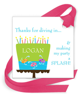 Cake Pool Party Gift Tags with Attached Ribbon