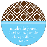 Brown and Light Blue Geometric Print Round Address Labels