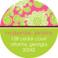 Pink and Lime Funky Floral Round Address Labels