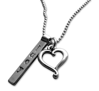Stamped Sterling Silver Bar with Pewter Heart Necklace