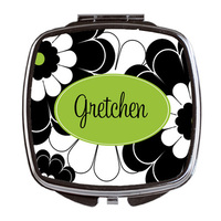 Black Lime Floral Mirror Compact