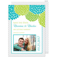 Turquoise and Lime Floral Photo Save the Date Announcements