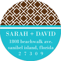 Turquoise and Brown Lattice Round Address Labels