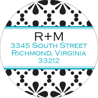 Black and Turquoise Round Address Labels