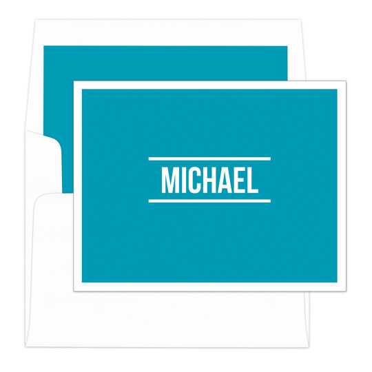 Personalized Turquoise Bold Foldover Note Cards