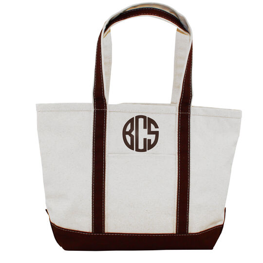 Personalized Personalized Medium Brown Trimmed Boat Tote