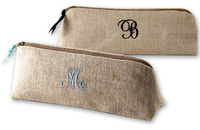 Linen Embroidered Initial Cosmetic Brush Case