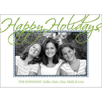 Green Script Happy Holidays Photo Cards
