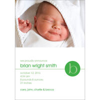 Green Monogram Petite Baby Photo Announcements