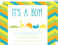 Stripes and Animals Baby Shower Invitations