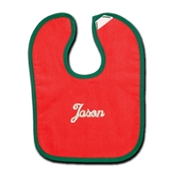 Red Cotton Terry Baby Bib with Green Trim