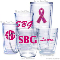 Personalized Sequin Pink Ribbon Tervis Tumblers