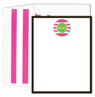 Pink Stripes Circle Flat Note Cards