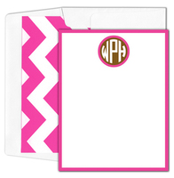 Chocolate and Pink Circle Monogram Note Cards