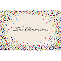 Colorful Confetti Paper Placemats with Ornate Text